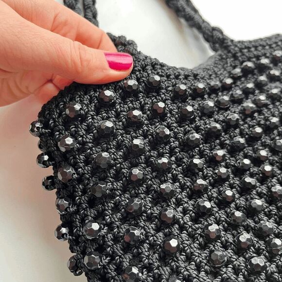 1950s Vintage Italian Black Beaded Crochet Handbag Ritten Exclusive - Picture 2 of 9